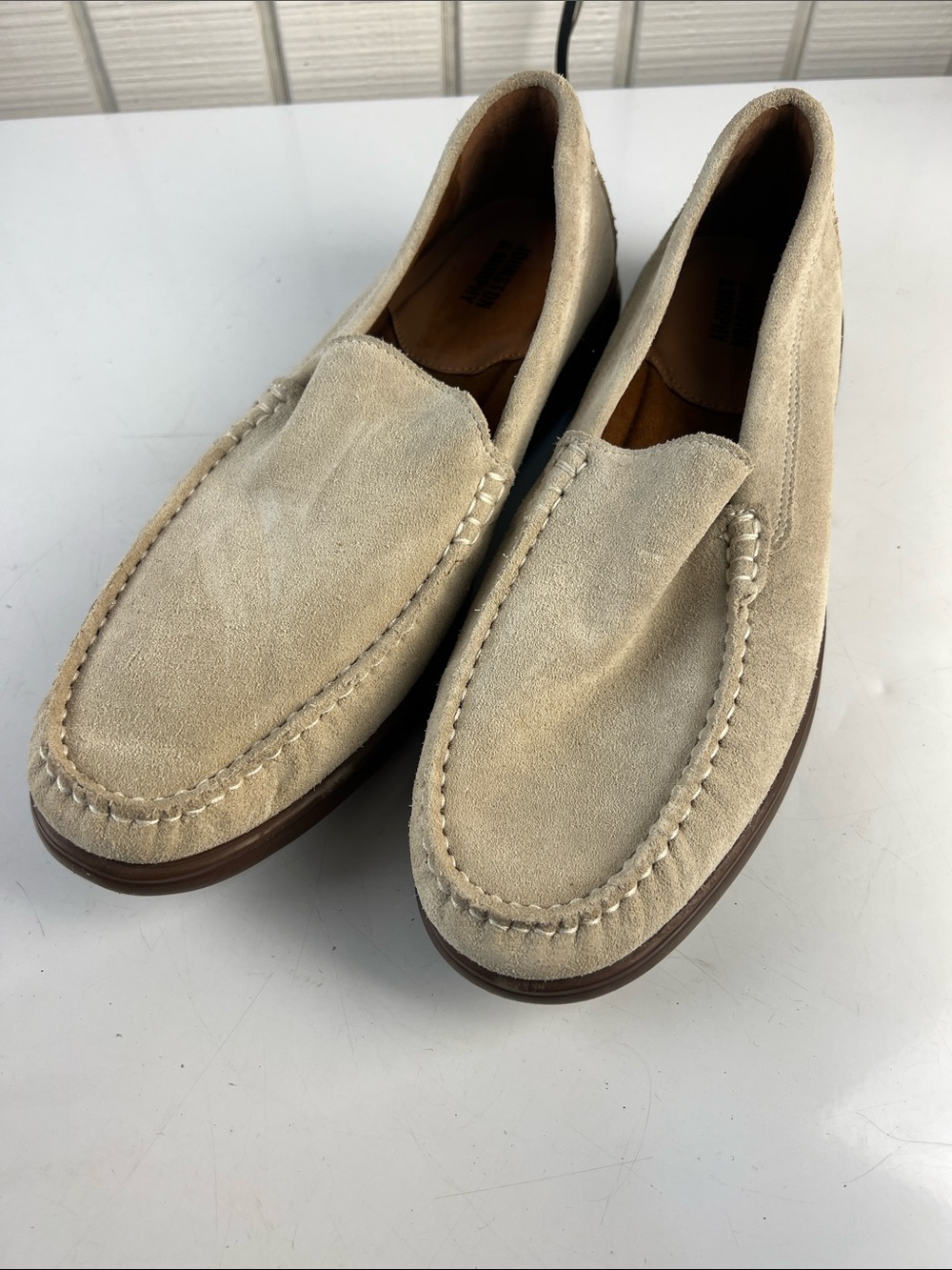 Johnston & Murphy Beige Suede Slip-On Loafers